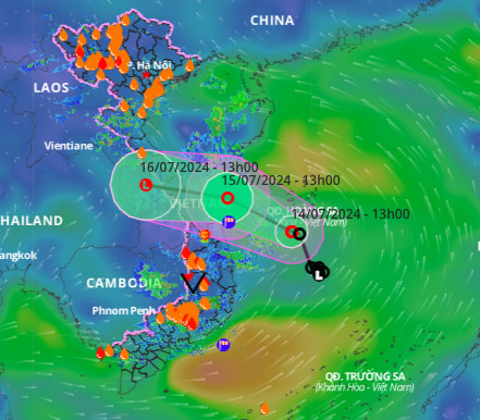 Dự báo thời gian áp thấp nhiệt đới đi vào đất liền gây mưa to